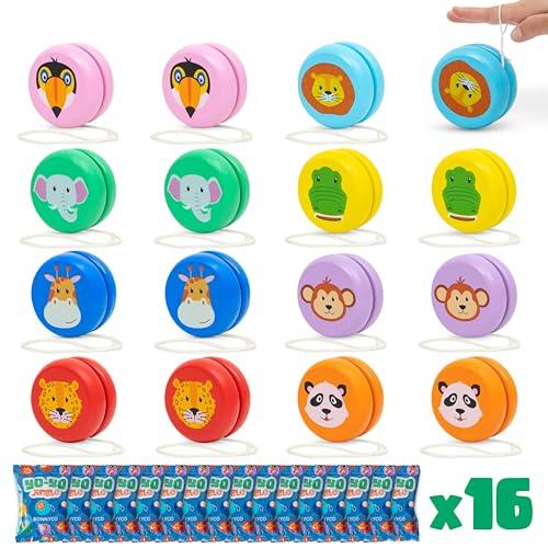 Yoyo Bambini Legno Pack 16 Animali della Giungla - BONNYCO | Yo Yo Gadget Compleanno Bambini, Mini Giochi Regalini Fine Festa Compleanno, Regalino Fine Festa Dopo Invitati | Pensierini Giochini Scuola