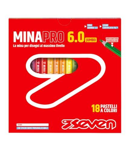 Seven Pastelli Scuola Minapro 6.0 - Scatola 18 Pz, 18 Pastelli a colori con spazio nome personalizzabile, Bambini e Ragazzi