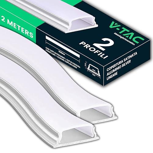 V-TAC 2x Profili per Strisce Led Flessibili da 2 METRI - (4 Metri Totali) - Profilo Pieghevole Parete e Soffitto per Striscia LED in Alluminio con Copertura Satinata - Colore Argento - 18 x 6 mm