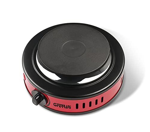 G3 Ferrari G10157 Fornello Portatile Elettrico, 500 W, Regolazione temperatura, Piastra in ghisa 11 cm, Spia d'accensione, Ideale per campeggio, Rosso