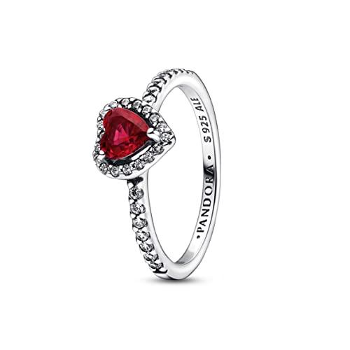 PANDORA Timeless Anello con cuore in argento Sterling con cristallo rosso ciliegia Jubilee e zirconi cubici trasparenti, 48
