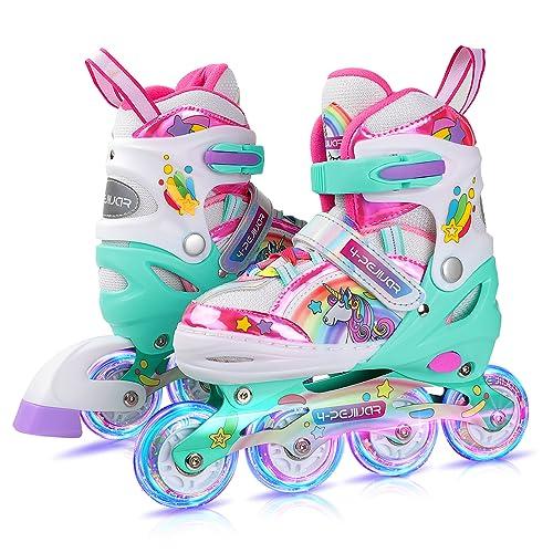 Unicorno Pattini in Linea Bambina Pattini a Rotelle Regolabili Pattini a 4 Ruote con Tutte Ruote LED per Principianti Bambini Ragazza Regalo di Compleanno Natale