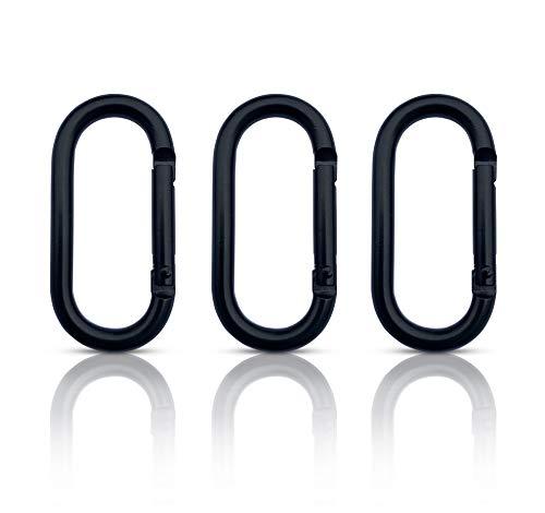 Moschettone ovale - Set di 3 pezzi - Mini gancio portachiavi - Clip multifunzione in alluminio - Moschettone piccolo - Carabiner nero (50 x 25 mm)