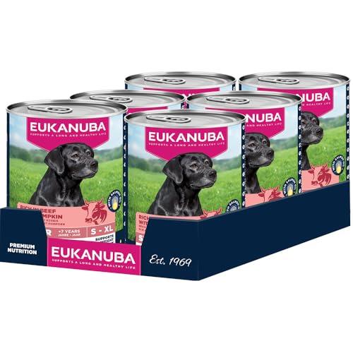 EUKANUBA Cibo umido per cani senior con manzo e zucca, cibo umido premium senza cereali per cani anziani, 6 x 400 g lattine