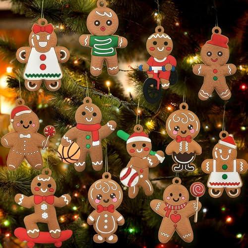 12 ornamenti natalizi da appendere all'albero di zenzero, simpatiche statuette di pupazzo di neve e Babbo Natale con casa dei biscotti di zucchero, decorazioni natalizie da appendere per feste e