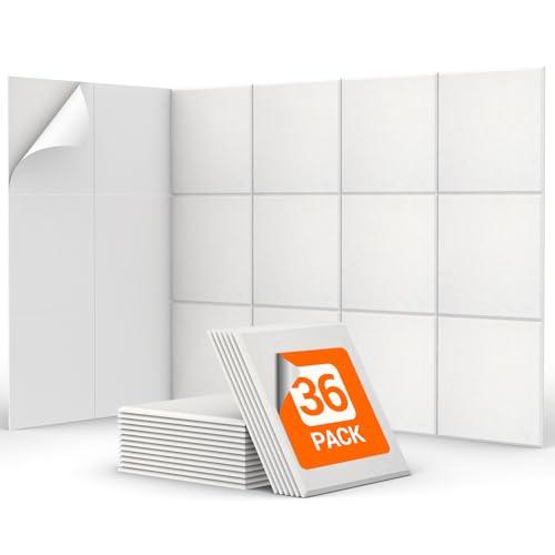 TONOR 36 Pezzi Pannelli Fonoassorbenti Adesivi, 30 x 30 x 0,9 Cm Pannello Fonoassorbente Ad Alta Densità, Insonorizzazione Stanza per Cinema Domestico, Soggiorno, Camera da Letto, Bianco