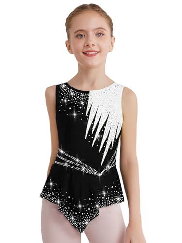 Freebily Body Ginnastica Ritmica Bambina Balletto Leotards Strass Body Danza Classica Ballerina Vestito da Pattinaggio Artistico Senza Maniche Bodysuit da Spettacolo Bianco 9-10 anni