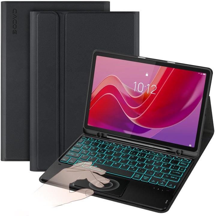 CACOE Cover con Tastiera Compatibile con Lenovo Tab M11 TB330 2024 con Touchpad, Custodia con Portapenne Tastiera QWERTY Wireless Staccabile con Illuminazione a 7 Colori, Nero