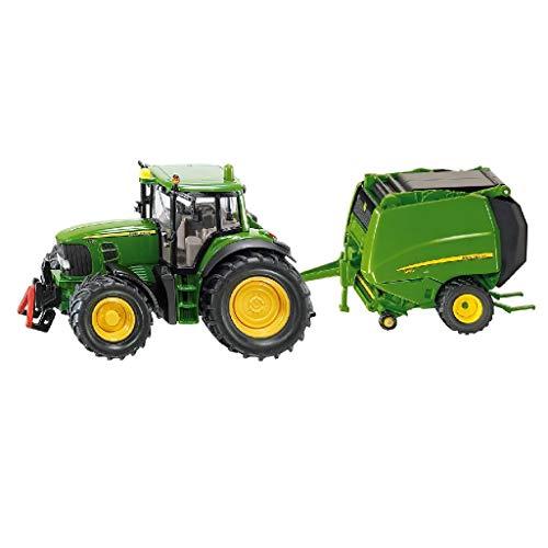 siku 1665, Trattore John Deere con pressa per balle con 2 balle incluse, Metallo e Plastica, Verde, Parti mobili