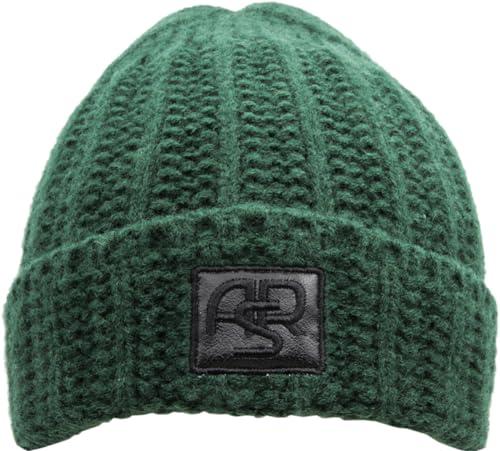 AS Roma Cappelli Invernali Stadio, Old ASR Leather Patch Knitted Skipper Beanie - Green W Black Logo