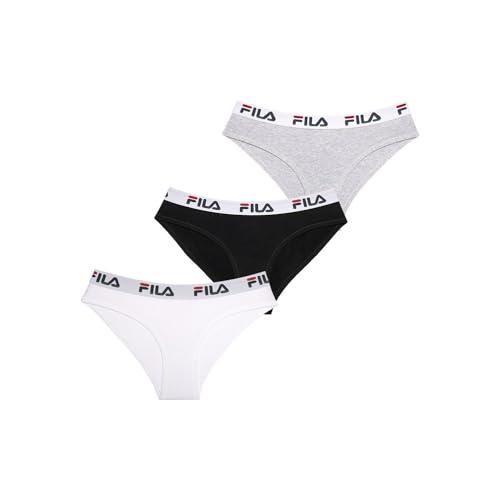 FILA Mutande Donna cotone, Intimo Donna, comoda e morbida, set di 3, Nero, Bianco, Grigio, Taglie M