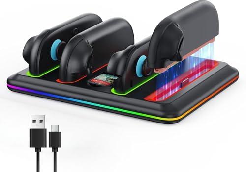Stazione di Ricarica Magnetica per Switch 2 Joy-Con, Caricatore con Indicatore LED e Luci RGB, Dock con Supporto per Schede di Gioco – Accessorio per Controller Nintendo Switch 2