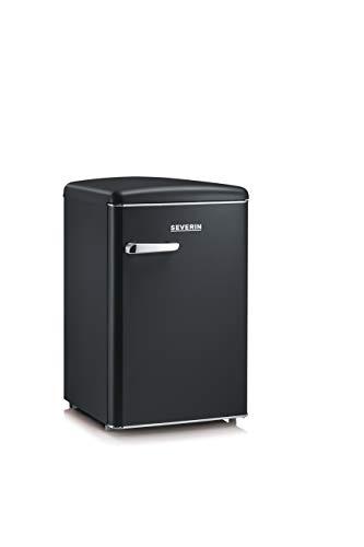 SEVERIN RKS 8832 Mini Frigorifero Retrò 108L, Frigorifero piccolo e silenzioso con diversi scomparti, Congelatore 13L e portabottiglie, 37 dB, Classe energetica D, Nero