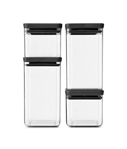 Brabantia Tasty+ Set 4 Stackable Square Canister, Dark Grey