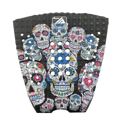 AQUBONA 3 Pezzi Stomp Pad Tavola da Surf Eva Trazione Anteriore Pad con Adesivo 3 (m) Coda Pad Professionale Applicabile Tutte Le Tavole da Surf, Shortboard, Longboard, Skimboard (Teschio)