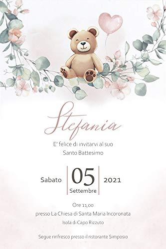 Inviti battesimo orsetto - partecipazioni battesimo bimba rosa 10 biglietti 12x18 centimetri