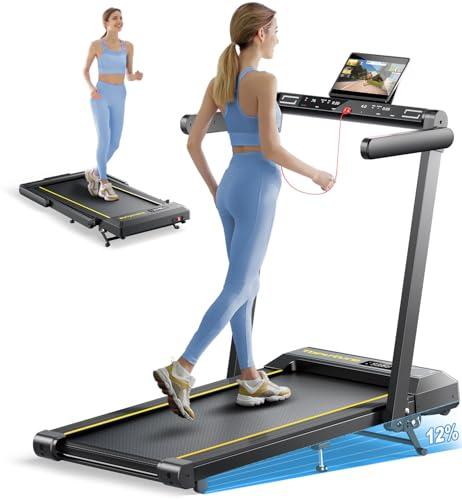 Tapis Roulant Elettrico Pieghevole, 16 km/h Tapis Roulant Sotto Scrivania, 2 in 1 Home Treadmill, Doppio Display LED, 12 Programmi, Cardiofrequenzimetro, APP e Telecomando, Garanzia e Assistenza