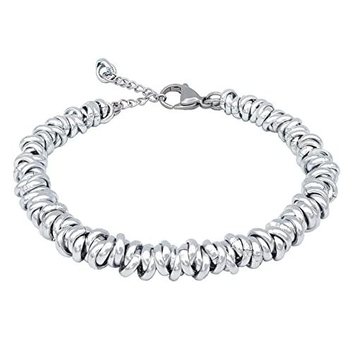 ParticolarModa Bracciale Donna regolabile nodini anelli intrecciati acciaio alluminio morbido 6 mm (Regolabile da 16 a 19 cm (x polso 13-15), Argentato)