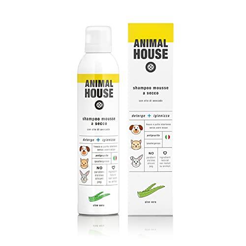 ANIMAL HOUSE - Shampoo Secco Mousse - Ipoallergenico - Adatto a tutte le razze - Privo di Agenti Chimici - Made in Italy - Nutriente - Naturale - (Aloe Vera)