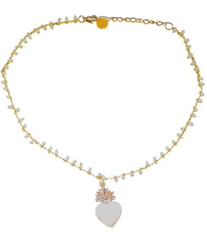 Collana Con Cuore Sacro Ex Voto Bianco Catenina Con Perline, Idea Originale per Regalo Natale,Fatto a Mano, Gioielli Siciliani Donna Ragazza Uomo Ciondolo Perline Colorate Bianche