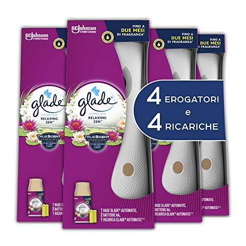 Glade Automatic Spray Profumatore per Ambienti Base con Ricarica, Fragranza  Relaxing Zen, 4 Erogatore + 4 Ricarica 269 ml