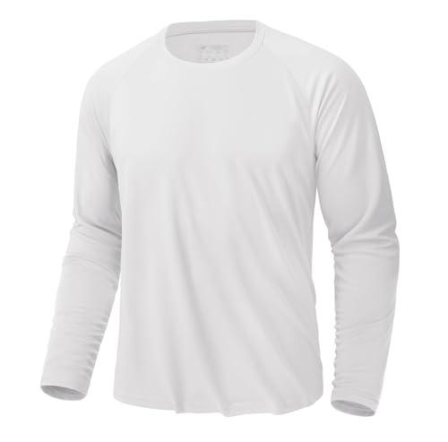 KEFITEVD Maglietta da Uomo a Maniche Lunghe, Protezione UV UPF 50+, Leggera, ad Asciugatura Rapida, Funzionale, Maglietta Estiva da Surf, Bianco, XL