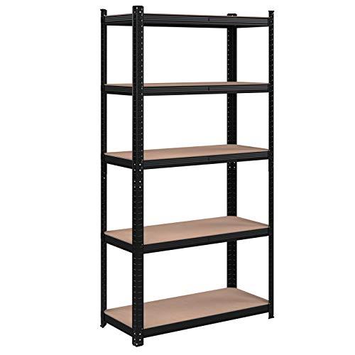 SONGMICS Set di 2 Scaffali in Metallo, Scaffalature a 5 Ripiani Regolabili, Senza Viti, Scaffale Salvaspazio per Garage, Magazzino, Portante 875 kg, 40 x 90 x 180 cm, Nero GLR040B02