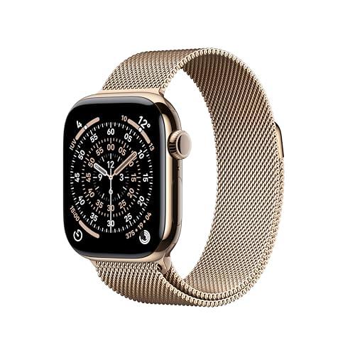 Apple Watch Series 11 GPS + Cellular, Cassa 42 mm in titanio color oro con Loop in maglia milanese color oro - Misura unica