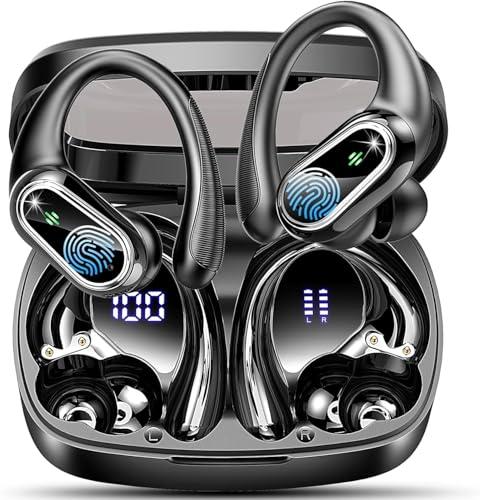 Cuffie Bluetooth Sport, Auricolari Bluetooth 5.3 Wireless con 4 ENC Cancellazione Rumore Mic, 50 Ore HiFi Stereo Cuffie Wireless, IP7 Impermeabile, Cuffiette Bluetooth con LED Display, USB-C, Nero
