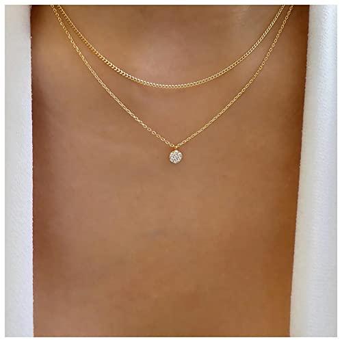 Inateannal Stratificato Cz Cristallo Collana Girocollo Rotondo Solitario Ciondolo Collana Di Cristallo D'oro Scintillante Collana Nuziale Strass Gioielli Per Donne E Ragazze Regali