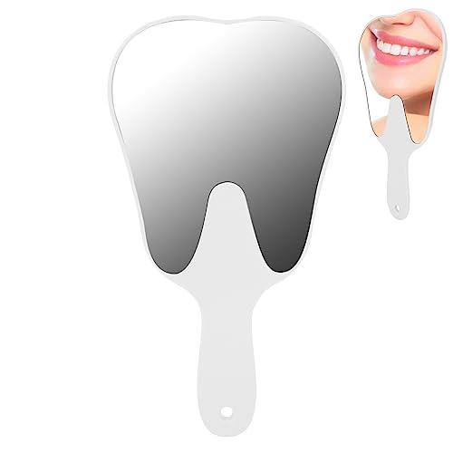 Specchio Dentale,Specchio a Mano specchietto per denti specchio a mano con Impugnatura a Forma di Dente Maniglia Portatile Specchietto Accessorio Dentale Portatile per Donne, Uomini e Bambini (Bianco)