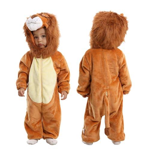 Doladola Pagliaccetto Pigiama Neonato Pigiama per Neonato con Animali Cartoon Ragazze (Leone, 2-3 anni)