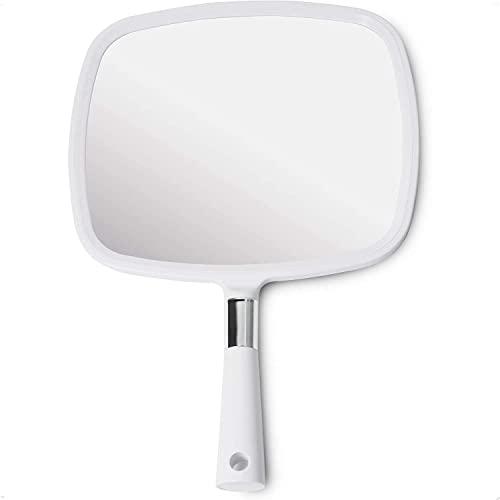 Mirrorvana Specchio portatile con manico ergonomico - specchio a mano grande per parrucchiere, barbiere, salone e dentista - 23 x 33 cm (bianco)