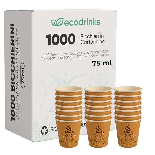 ecodrinks - 1000 Bicchieri Caffe Carta Da 75ml - Set Bicchierini caffè Monouso per Bevande Calde/Fredde - Biodegradabili, Eco-friendly e Made in Italy, Marrone