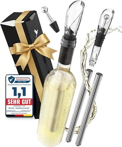 Beyond Refrigeratore per Vino in Acciaio Inox con Versatore – Refrigerante per Vino, Accessorio e Regalo per Amanti del Vino Uomo Donna | Set Refrigerante per Vino Bianco e Rosso (Set con 2 Bacchetta)