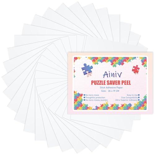 Ainiv 32 Fogli Colla per Puzzle Bifacciale Colla, Puzzle Carta Adesiva, Fogli Adesivi Puzzle Pellicola Autoadesiva, Conservano Puzzle da 4 × 1000pz, per Fissare e Proteggere i Puzzle ( 26*19cm)