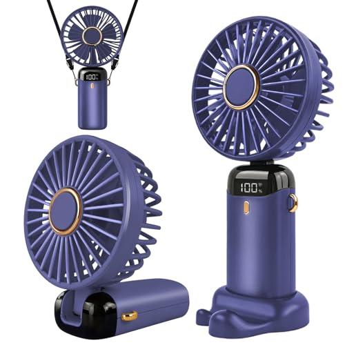 Jsdoin - Mini ventilatore portatile, ricaricabile tramite USB, 5 velocità, a batteria, pieghevole, da scrivania, con display LED, per casa, ufficio, camera da letto, viaggi e all’aperto
