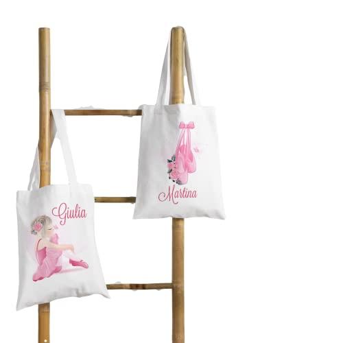 Shopper borsa sacca personalizzata con nome per ballerina di danza classica portacambio portscarpette teneri disegni idea regalo scuola di danza saggio di ballo