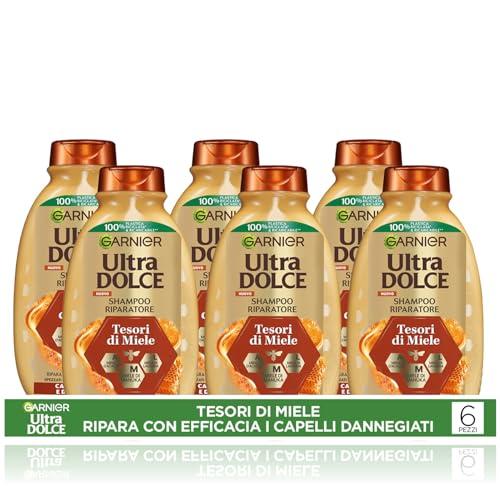 Garnier Ultra Dolce Tesori di Miele, Multipack Shampoo Riparatore, 94% Origine Naturale, Per Capelli Danneggiati, Senza Siliconi, Confezione da 6 x 300ml​
