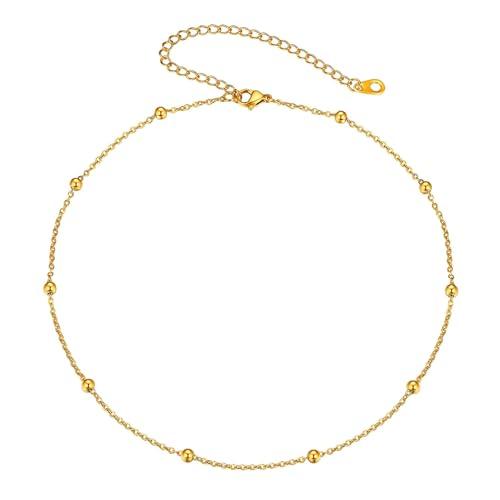 FOCALOOK Collana girocollo da donna placcata in oro 18 carati, collana corta per ragazze color oro, collana alla moda, accessorio per San Valentino, compleanno, Acciaio inossidabile, Nessuna pietra