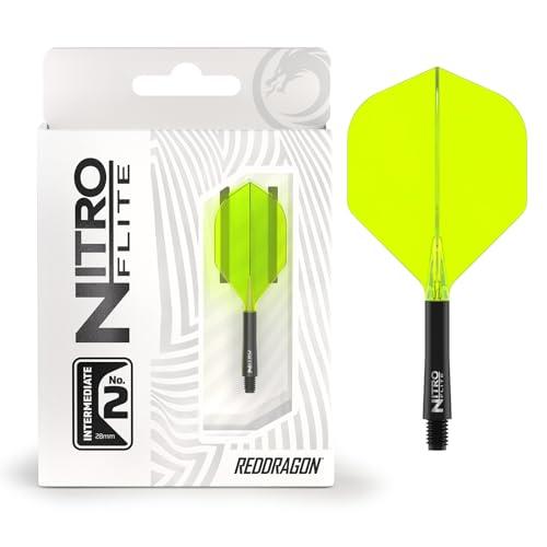 RED DRAGON Darts – Nitro Flite Integrato Sistema di Volo e Albero – No.2 Forma e Design – Nera & Gialla Colore, Lunghezza Intermedia