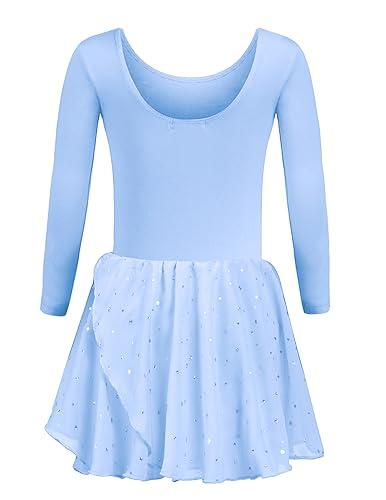 trudge Abbigliamento da Balletto per Bambini Vestito da Balletto per Ragazze Abito da Ballo a Maniche Lunghe Body da Ballo Body da Balletto in Cotone con Gonna Tutu Blu 3-4 Anni