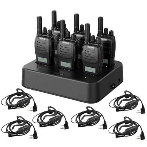 Retevis H777D Walkie Talkie Caricatore a 6 Vie, Ricetrasmittenti PMR446 senza Licenza, con Pulsante, Schermo LCD, USB, Radio Bidirezionale con Auricolare per Negozi, Sicurezza (6 Pezzi, Nero)