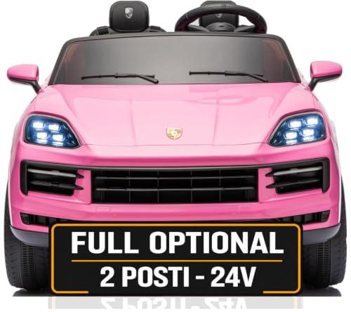 Porsche Cayenne 24V Maxi SUV Elettrico per Bambini 2 Posti Macchina Elettrica con Telecomando Due Cinture a 3 Punti Luci LED Bluetooth Carico Massimo 60 Kg (Rosa)