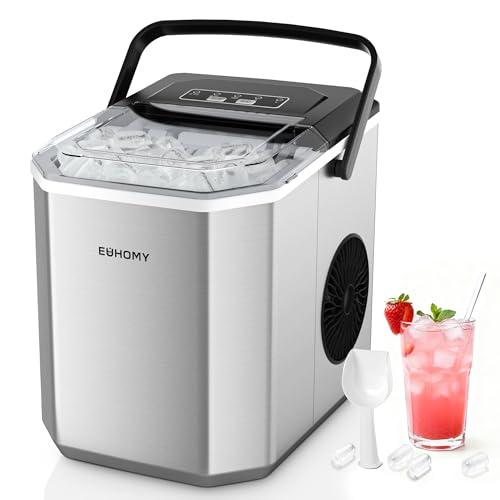 EUHOMY Macchina per il Ghiaccio: 9 Cubetti in 6 Minuti, Macchina del Ghiaccio Casa Autopulente, 2 Dimensioni di Ghiaccio,12KG/24H con Maniglia/Paletta/Cestello, Acciaio Inossidabile