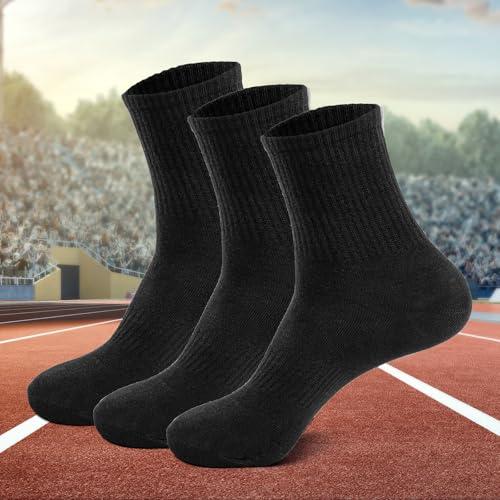 3 paia di calzini da donna e da uomo, a tubo lungo, unisex, elasticizzati, morbidi, traspiranti, a metà polpaccio, per lavoro, sport, uso quotidiano, 3 paia - nero 01, taglia unica