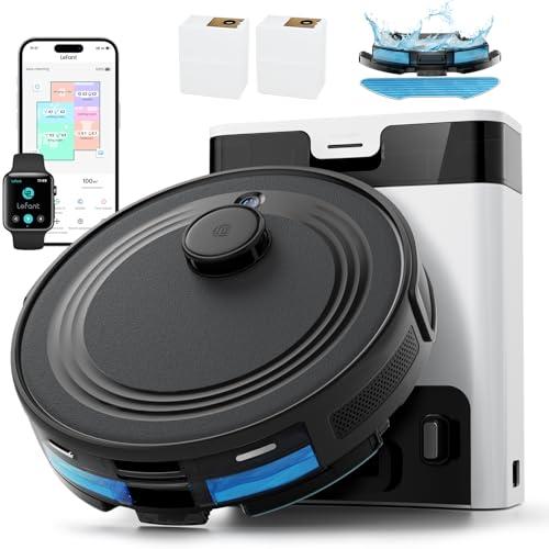 LEFANT M2Pro Robot Aspirapolvere Lavapavimenti con Mappatura Laser dToF, 6000Pa, Stazione di Raccolta Polvere Automatica 2.7L, Navigazione PSD, Pulizia Personalizzata, App/Alexa/Google, Nero