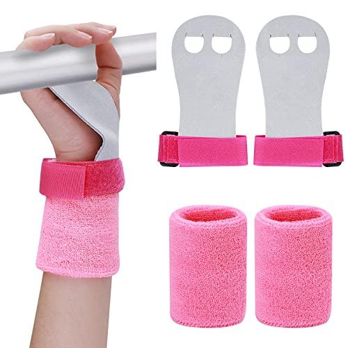 Abeillo Grip Pads Bambini, Cross Training, Ginnastica, Pull Up Grips per Bambini, Hand Grips Guanti da Allenamento in Pelle e Bende da Polso Set Fitness per Ragazze e Giovani (Rosa, M)