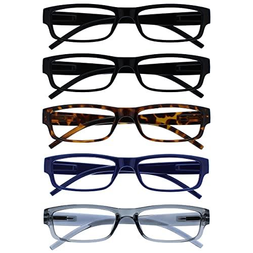 OPULIZE Occhiali Da Lettura Valore 5 Pacco Leggero Uomo Donna Nero Marrone Dark Blu Grigio RRRRR32-11237 +1,50