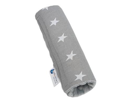 Medi Partners Copri Cintura di Sicurezza Auto Copricintura Bambini Car Cuscino 17x22cm 100% Cotone Minky Cinture Kids Copri Seggiolino Protezione (Stelle grigie con Minky)